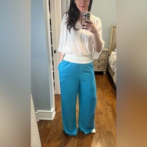 Wide-Leg Elastic-Waist Pants in Bright Blue